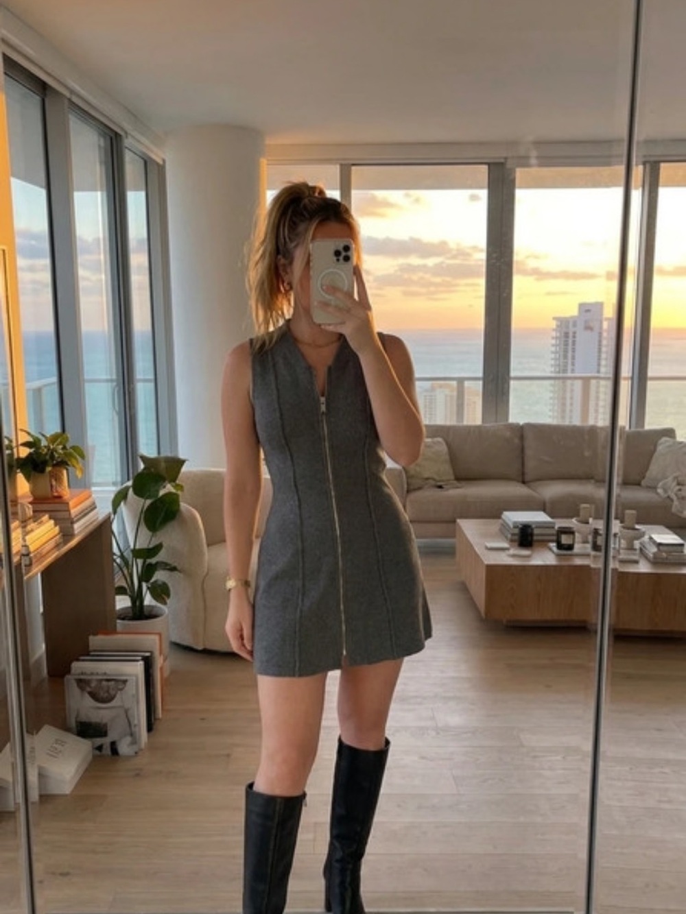 Zara Gray Sleeveless Zip-Front Mini Dress